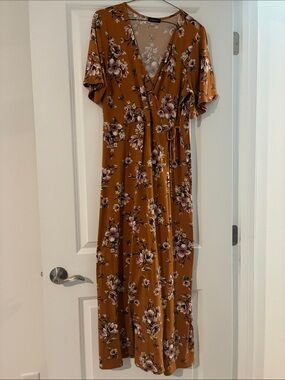 Floral Wrap Maxi Dress in Brown - Women's